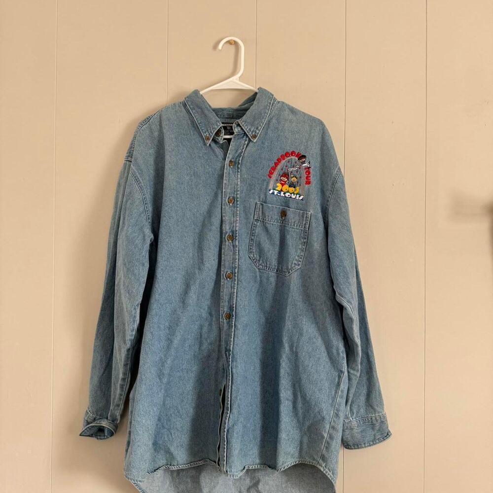 2003 vintage denim scrapbooking tour button up shirt unisex XL